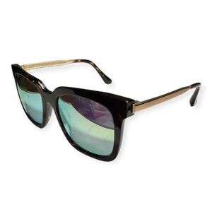 DIFF Bella Oversized Polarized Sunglasses Green Mirrored Lens Gold Frames